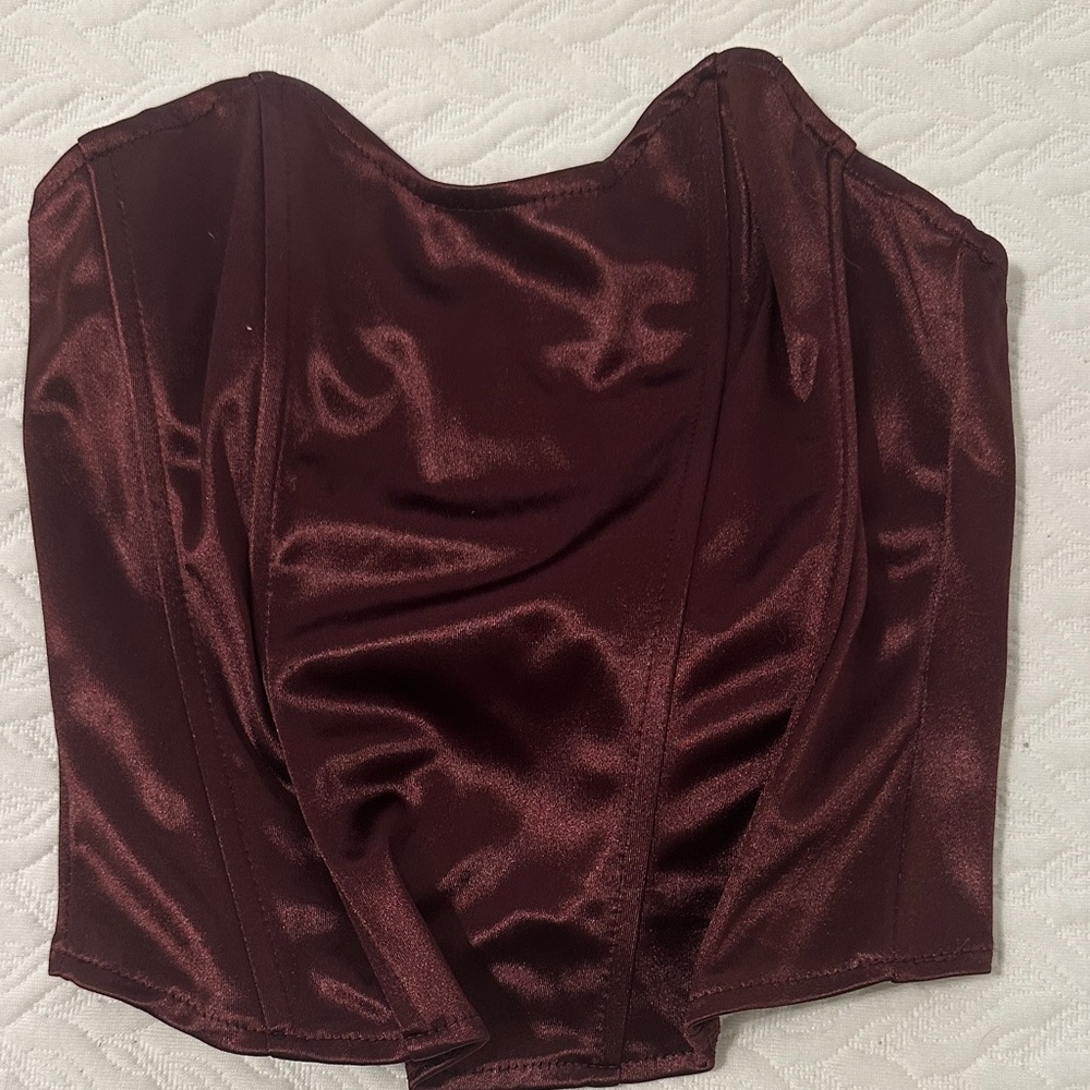Elegant Satin Corset Top - Burgundy